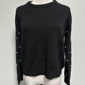 Elegant Black Knit Sweater with Pearl Accents